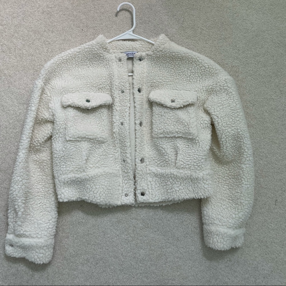 white teddy cropped jacket